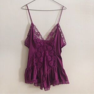 3/$12 Vintage Joraine Plum Burgundy Sheer Floral Lace Slip Dress